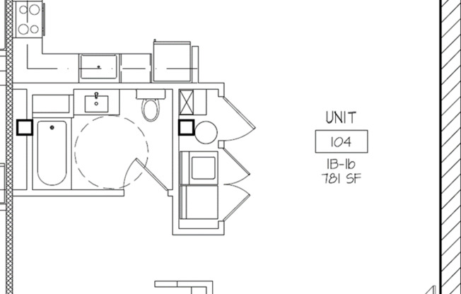 1 bed, 1 bath, 785 sqft, $1,375, Unit 104