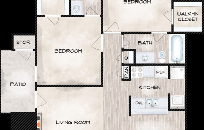 2 beds, 2 baths, 800 sqft, $1,505