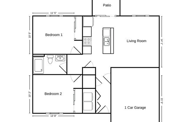2 beds, 1 bath, 841 sqft, $1,499, Unit WT 405-18