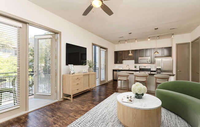 Living Area and Kitchen with Hard Surface Flooring