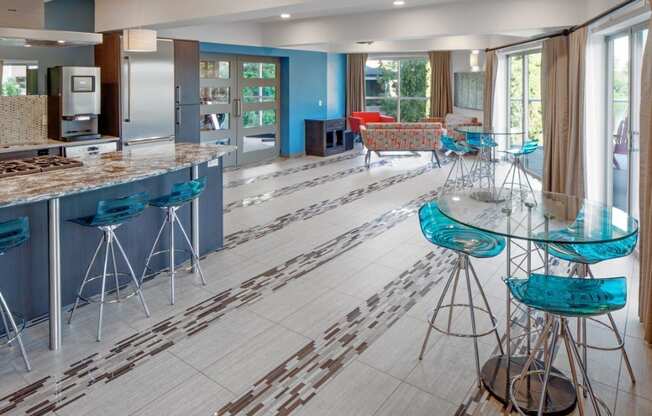 Boathouse Apartments Clubhouse Kitchen and Tables