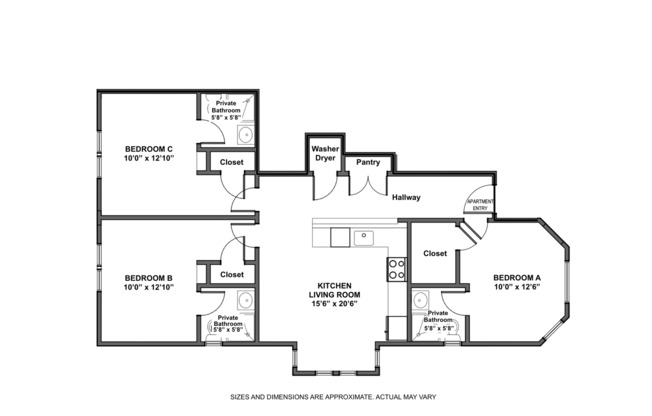 3 beds, 3 baths, 189 sqft, $1,970, Unit Unit 1 - A