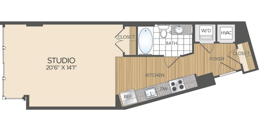 Studio, 1 bath, 558 sqft, $1,770