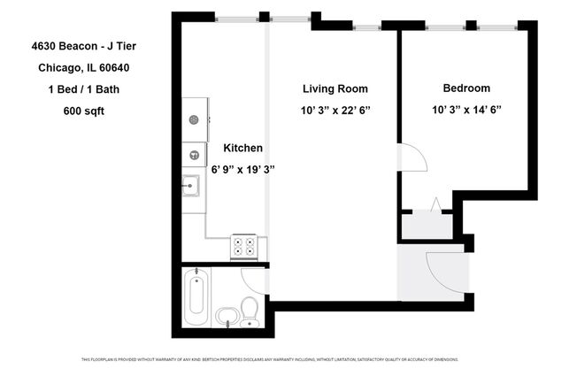 1 bed, 1 bath, 465 sqft, $1,695, Unit 4630-2J