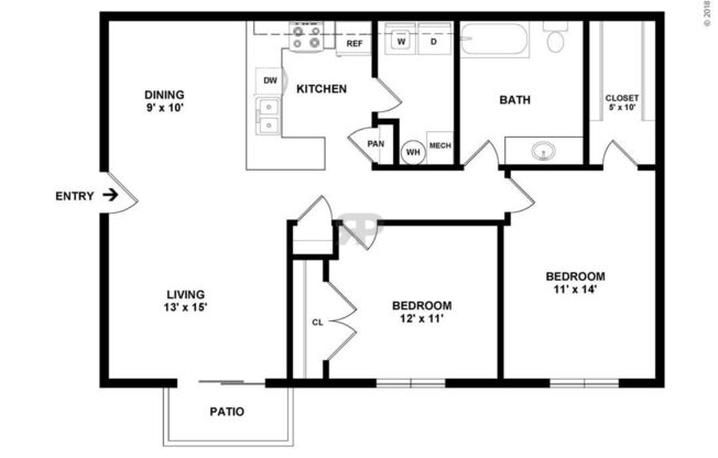 2 beds, 1 bath, 1,007 sqft, $1,550