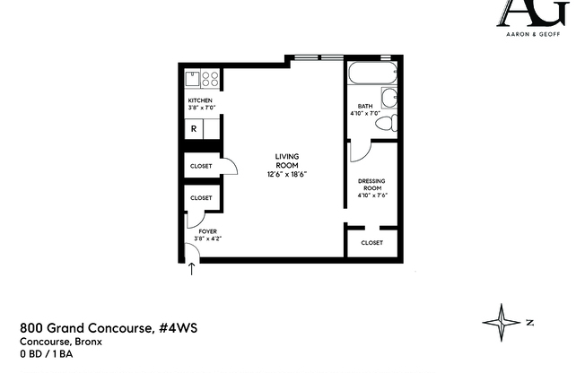 Studio, 1 bath, $1,850, Unit 4WS