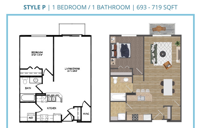 1 bed, 1 bath, 694 sqft, $1,690, Unit B-402
