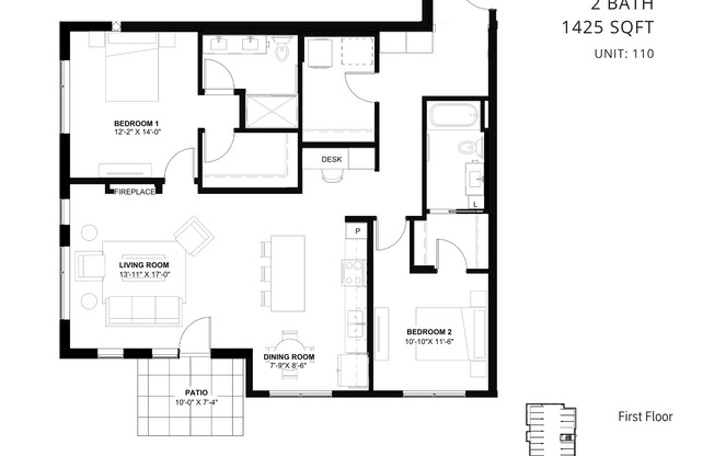 2 beds, 2 baths, 1,425 sqft, $3,595, Unit 110