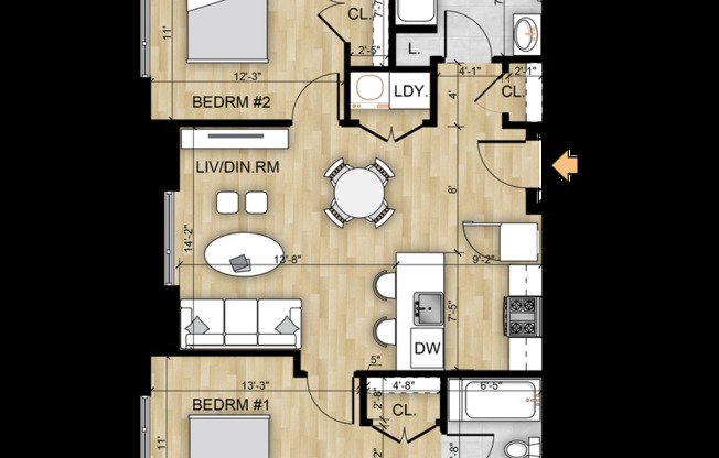 2 beds, 2 baths, 879 sqft, $2,700, Unit 309