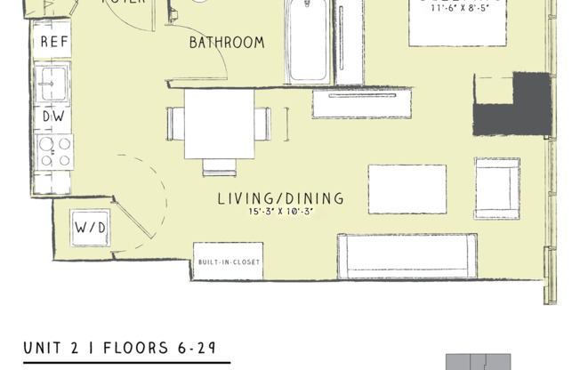 Studio, 1 bath, 554 sqft, $2,610