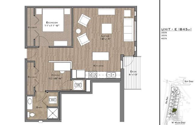 1 bed, 1 bath, 845 sqft, $1,975, Unit 305