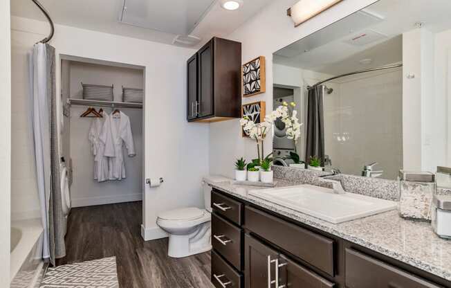 Bathroom at West Line Flats Apartments in Lakewood, CO