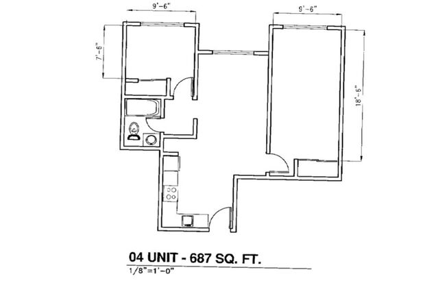 2 beds, 1 bath, 687 sqft, $2,095, Unit A404