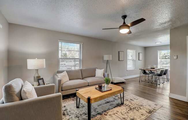 a living room with a couch and a coffee table
