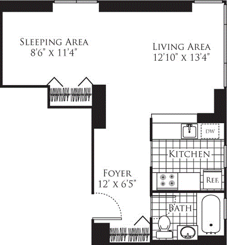 Studio, 1 bath, 574 sqft, $4,277, Unit 18B