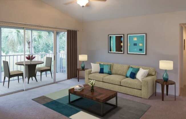 a living room with a couch and a coffee table