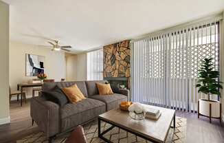 a living room with a couch and a coffee table