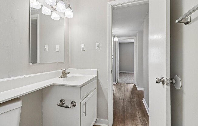 Step into a beautifully designed bathroom at The Preserve On Conley Apartments, featuring contemporary finishes and ample natural light. Enjoy a space that combines comfort and style. Explore your new home today!