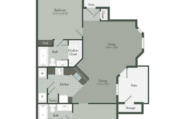 2 beds, 2 baths, 1,075 sqft, $1,732