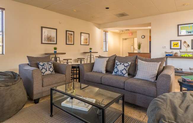 Villas at Montebella clubhouse with cozy couches and nice carpet flooring