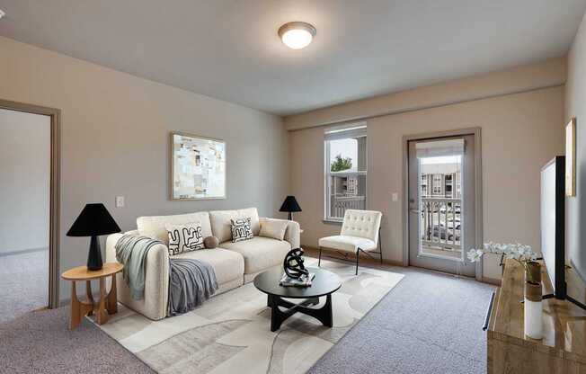 Spacious Living Area with Carpet