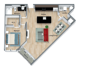 1 bed, 1 bath, 826 sqft, $2,069