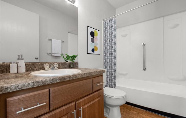 a bathroom with a sink toilet and a shower