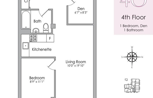 1 bed, 1 bath, $2,950, Unit 4O