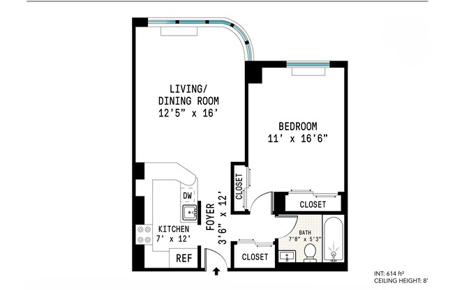 1 bed, 1 bath, $6,250, Unit 9DN