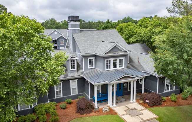 A house with a blue door and white trim.