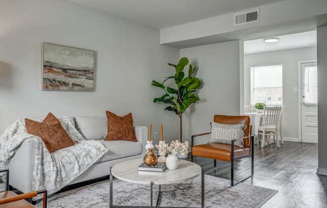 a living room with a couch and a coffee table