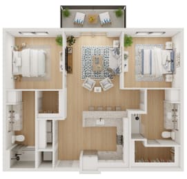 2 beds, 2 baths, 1,031 sqft, $1,261