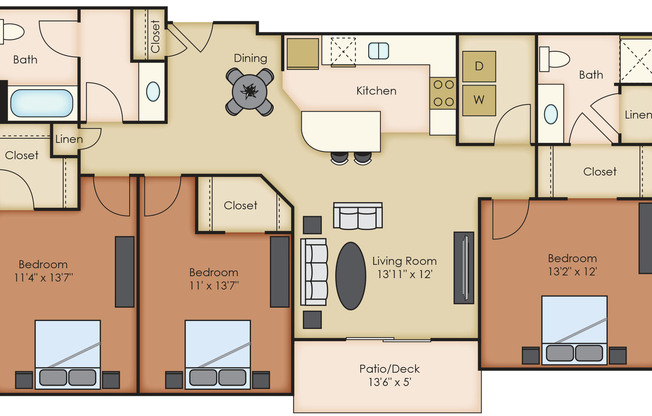 3 beds, 2 baths, 1,290 sqft, $1,801