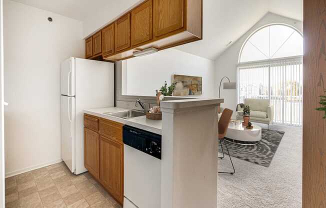 Peony Layout Kitchen with Living Room View at The Harbours Apartments, near Novi