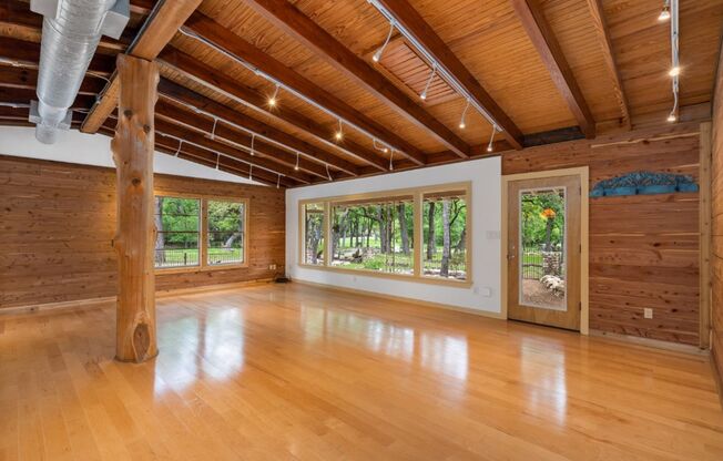 Located on the 7.5 acre Sangam Retreat, The Main House is the stunning, red brick property right as you enter the land. Move in June 10th. Sporting two large bedrooms + two large bathrooms, this is truly a one-of-a-kind. Boasting gorgeous wood accents and