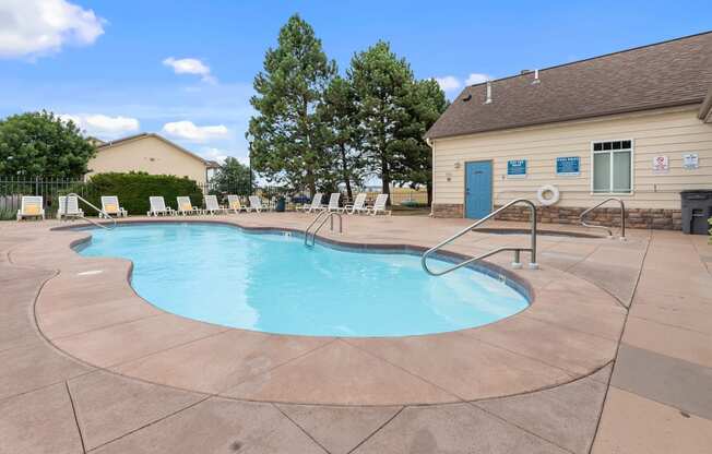 our resort style pool is next to our building and has chairs around it