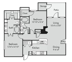 2 beds, 2 baths, 1,199 sqft, $1,767