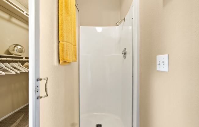 Primary bathroom shower at River Oaks in Oceanside, CA