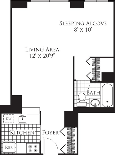 Studio, 1 bath, 576 sqft, $4,019, Unit 04M