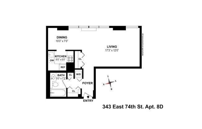 Studio, 1 bath, $3,650, Unit 8D