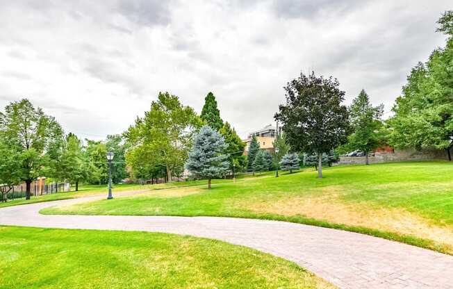 Outdoor view of Gordon Place Homes with walking path