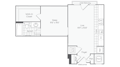 1 bed, 1 bath, 588 sqft, $2,260
