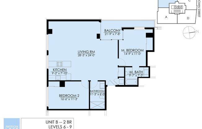 2 beds, 2 baths, 1,160 sqft, $3,050, Unit 6B