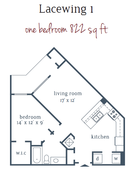 1 bed, 1 bath, 822 sqft, $1,433