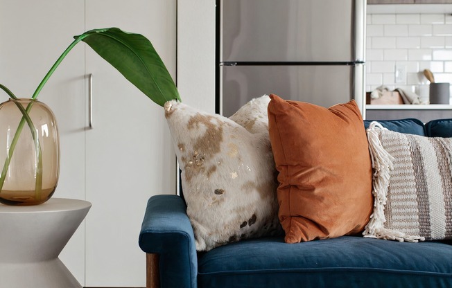Close-up of couch in the rooftop lounge
