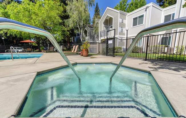 Spa and Pool with Saftey Rails, Apartment Exteriors and Gate