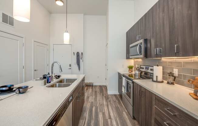 West 38 Apartments Model Kitchen with Ample Counter Space