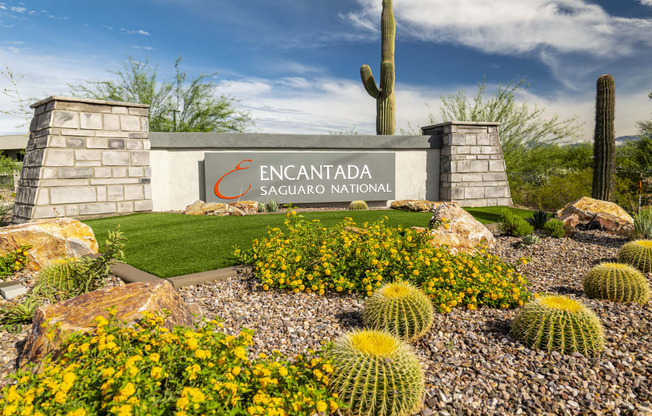 a view of the encantada saguaro national sign