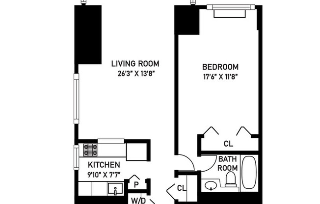 1 bed, 2 baths, 887 sqft, $7,500, Unit 42A