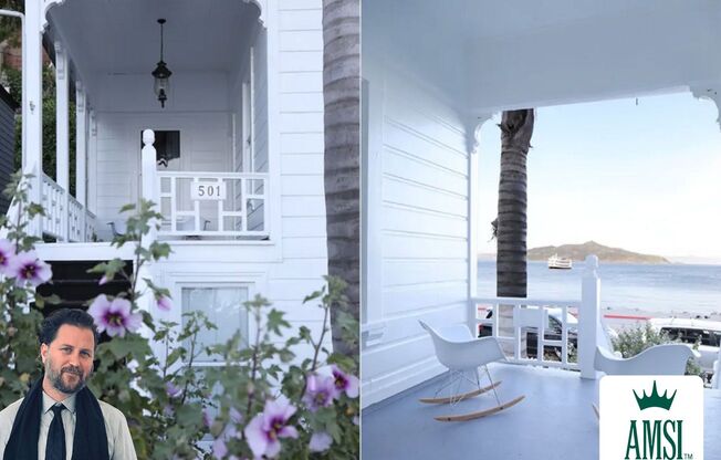 Rare historic waterfront home in Sausalito w/bay views, water access, office/bonus room, washer/dryer and large front porch